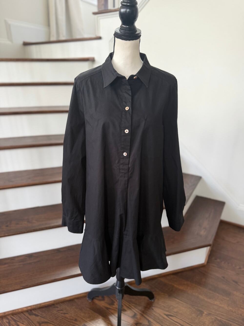 Tuckernuck Callahan Black Long Sleeve Ruffle Hem Shirt Dress Minimalist Career